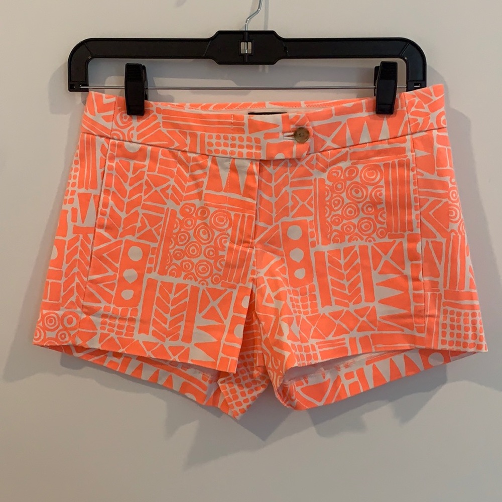 J. Crew Factory Neon Coral Geometric City Fit Shorts. Size 00